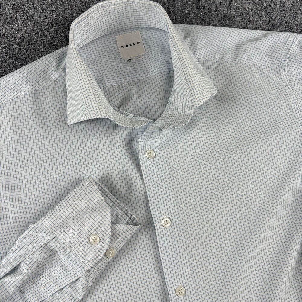 Volvo Mens Dress Shirt 100 S Blue White Check Long Sleeve Button Down